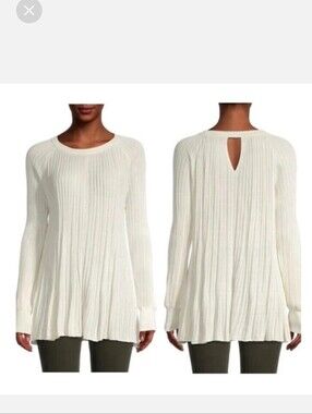 Elie Tahari Silk Off-White Cable Knit Keyhole Back Swing Sweater New Tag Medium